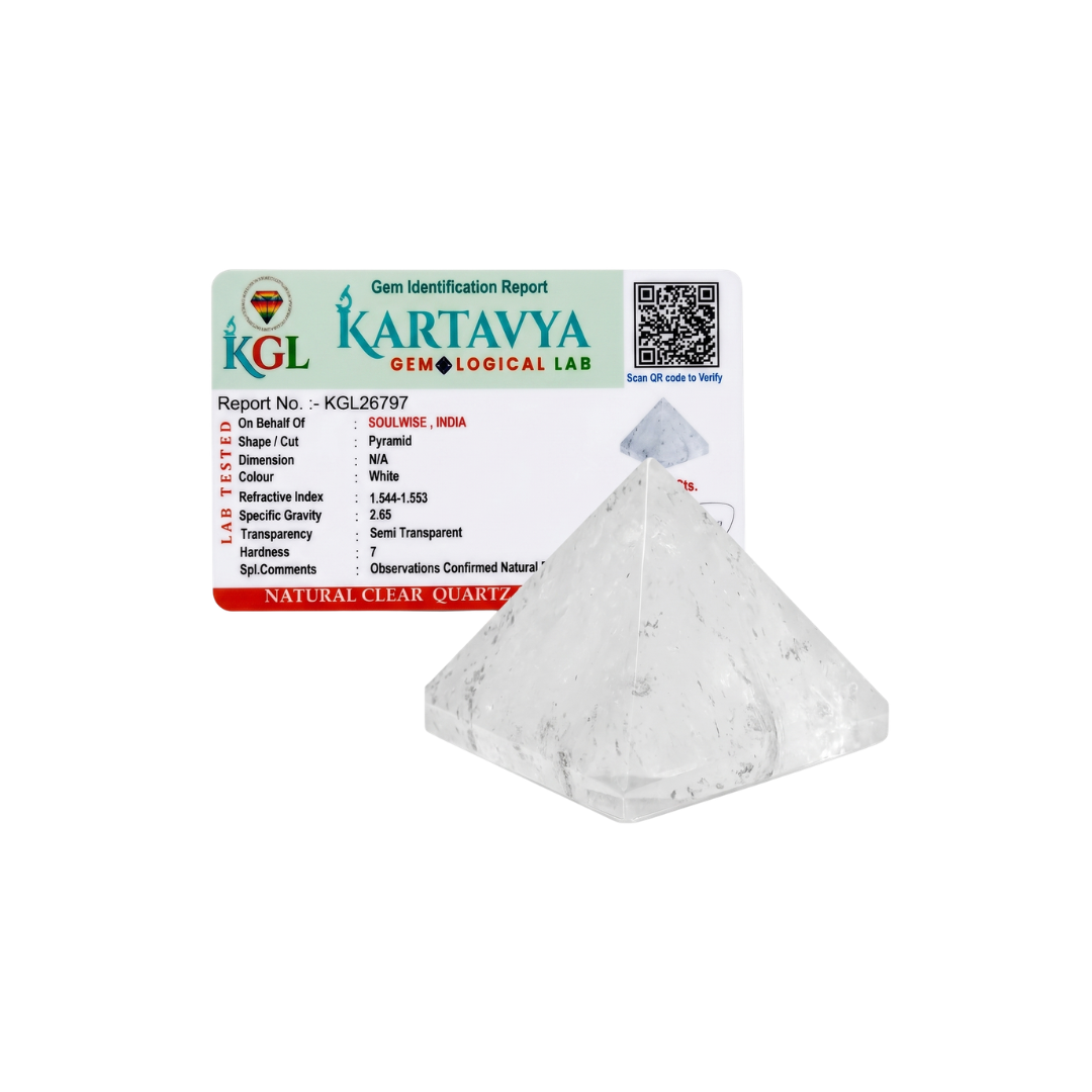 Natural Clear Quartz Crystal Pyramid – Sphatik Energy Pyramid for Healing, Meditation, Reiki & Vastu