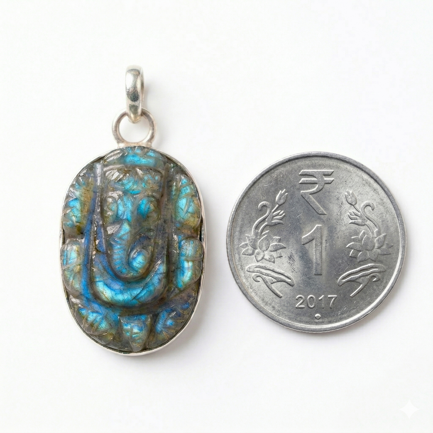Labradorite Ganesha Pendant – Hand-Carved Natural Crystal Ganesh Necklace for Protection, Intuition & Spiritual Growth
