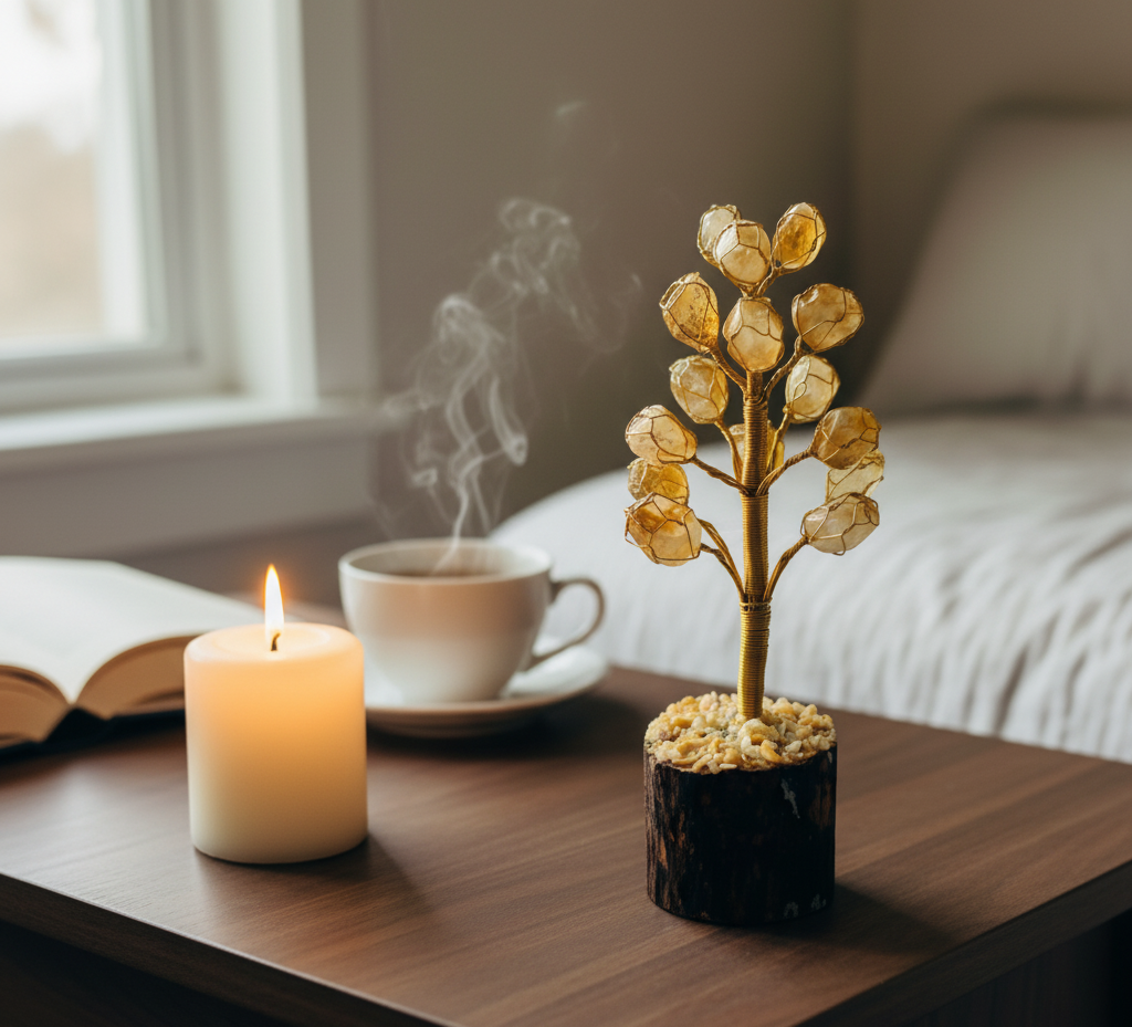 Wealth Citrine Tumbled Stone Tree – 7 Inch Crystal Money Tree for Abundance, Success & Positivity .