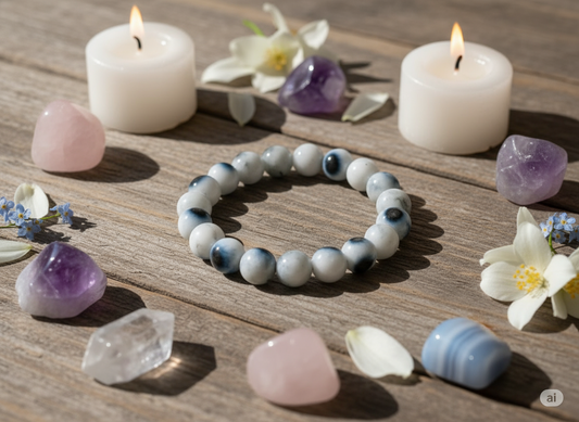 Original Aragonite Evil Eye Bracelet – 10mm Natural Crystal Beads for Protection & Grounding