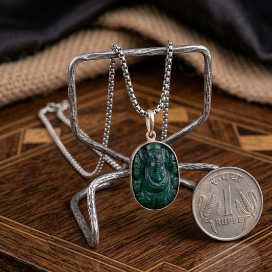 Green Jade /Aventurine Ganesha Pendant – Natural Crystal Ganesh Necklace for Luck, Prosperity & Obstacle Removal | Heart Chakra Healing. (Without Chain)