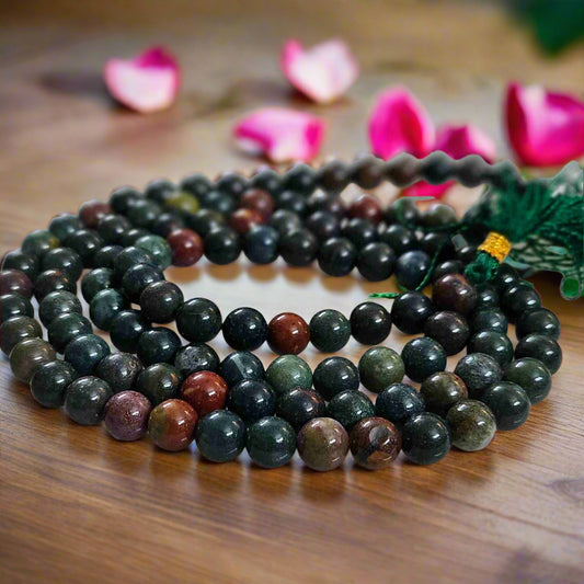 Soulwise Natural Bloodstone 108 Beads Jaap Mala- Handmade Gemstone Beads for Men & Women, Spiritual Gift & Mindfulness Accessory