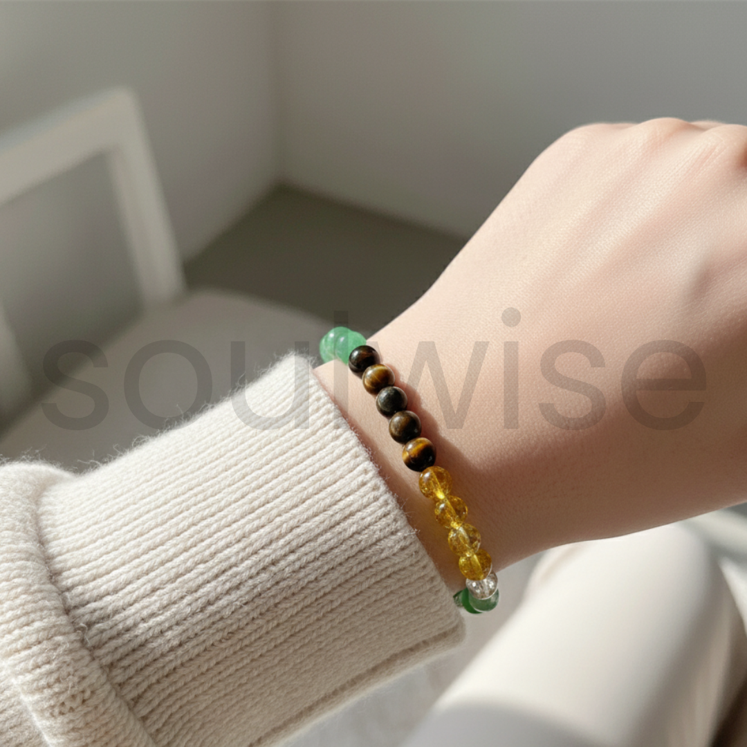 Money Magnet Bracelet, (Tiger eye,Citrine,Pyrite, Clear Quartz and Green Aventurine ).
