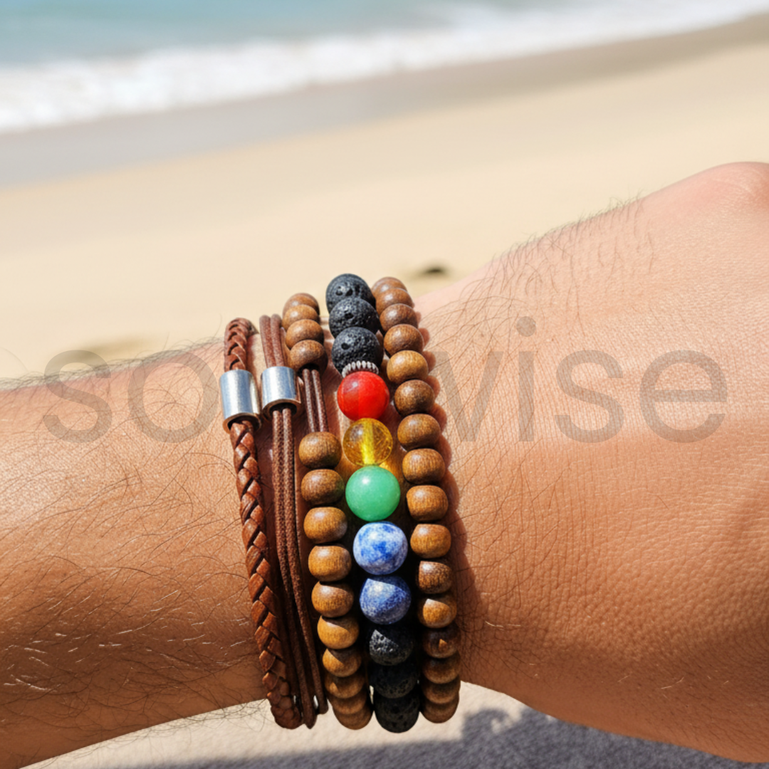 Natural Lava Stone 7 Chakra Bracelet – 10mm Genuine Gemstone Beads | Reiki Energy Healing, Meditation & Yoga Bracelet .