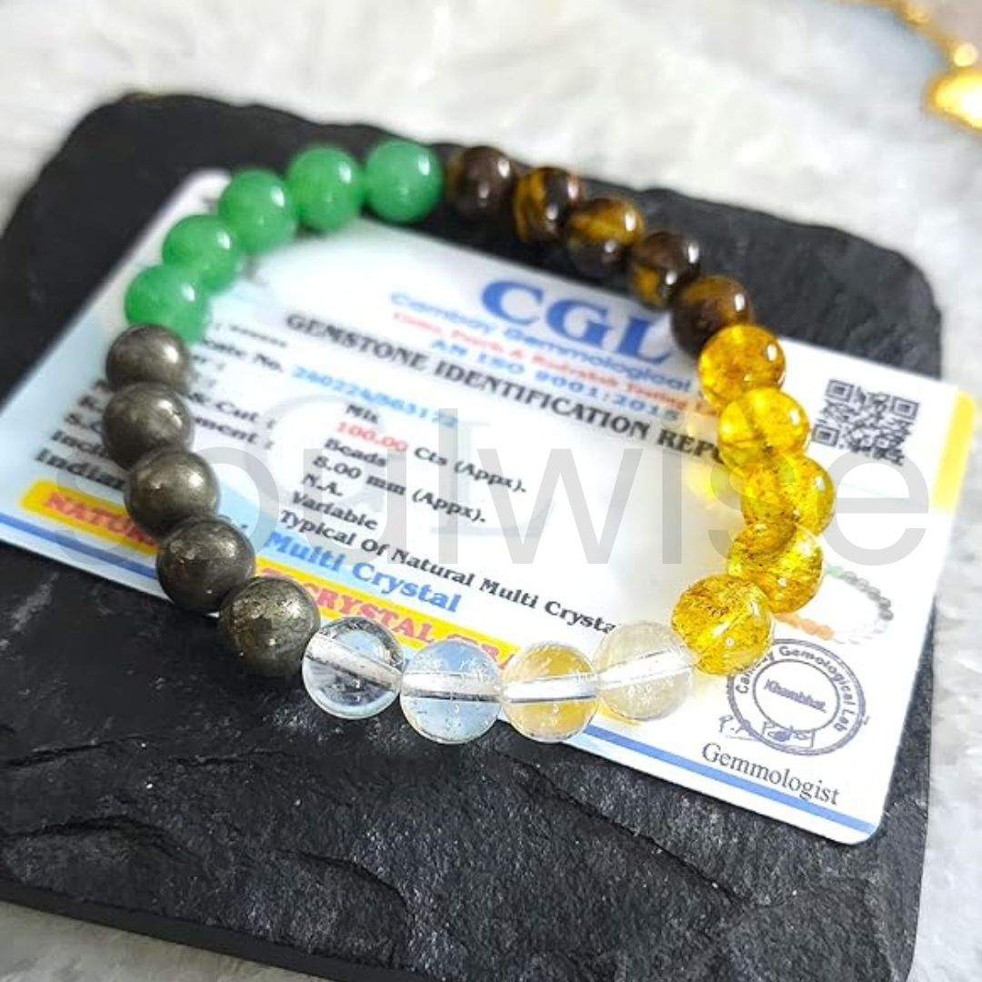Money Magnet Bracelet, (Tiger eye,Citrine,Pyrite, Clear Quartz and Green Aventurine ).