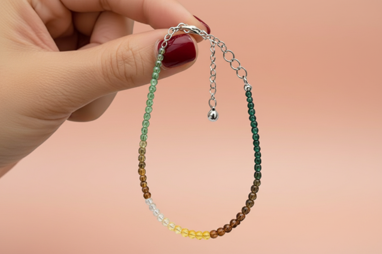 Dhanyog Anklet – Citrine, Green Aventurine, Pyrite Crystal Anklet for Prosperity, Luck, Financial Success