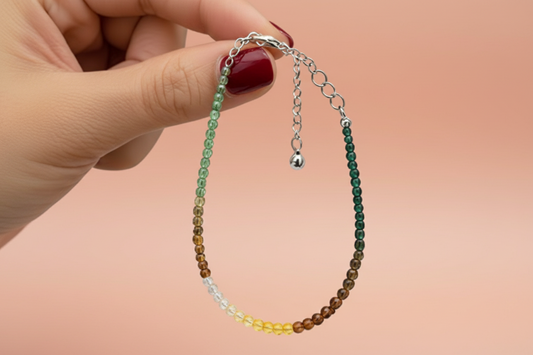 Dhanyog Anklet – Citrine, Green Aventurine, Pyrite Crystal Anklet for Prosperity, Luck, Financial Success