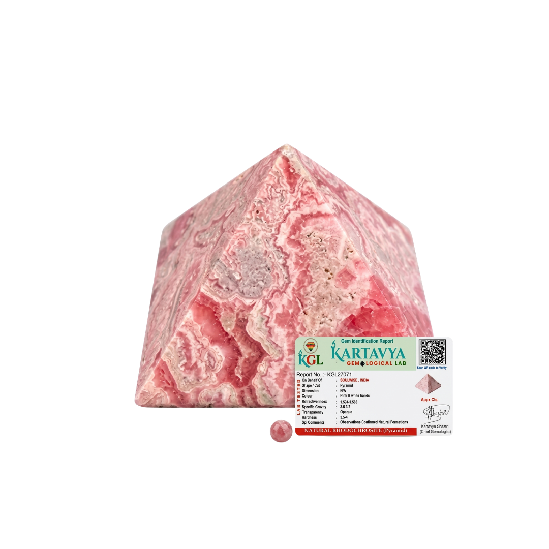 Natural Rhodonite Crystal Pyramid – Gemstone Energy Pyramid for Balance, Compassion & Spiritual Décor