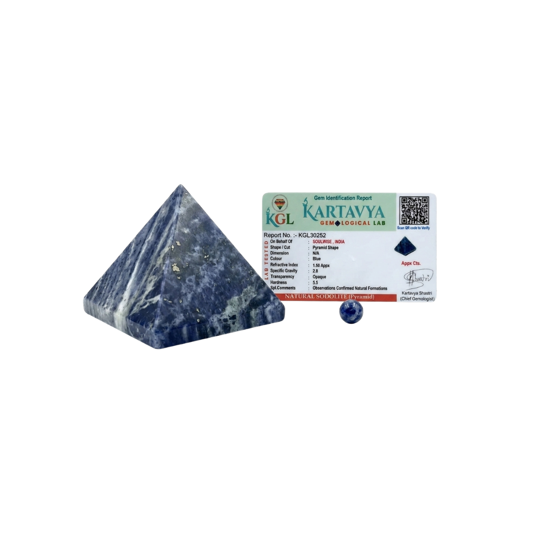 Natural Sodalite Crystal Pyramid – Gemstone Energy Pyramid for Wisdom, Communication & Spiritual Décor