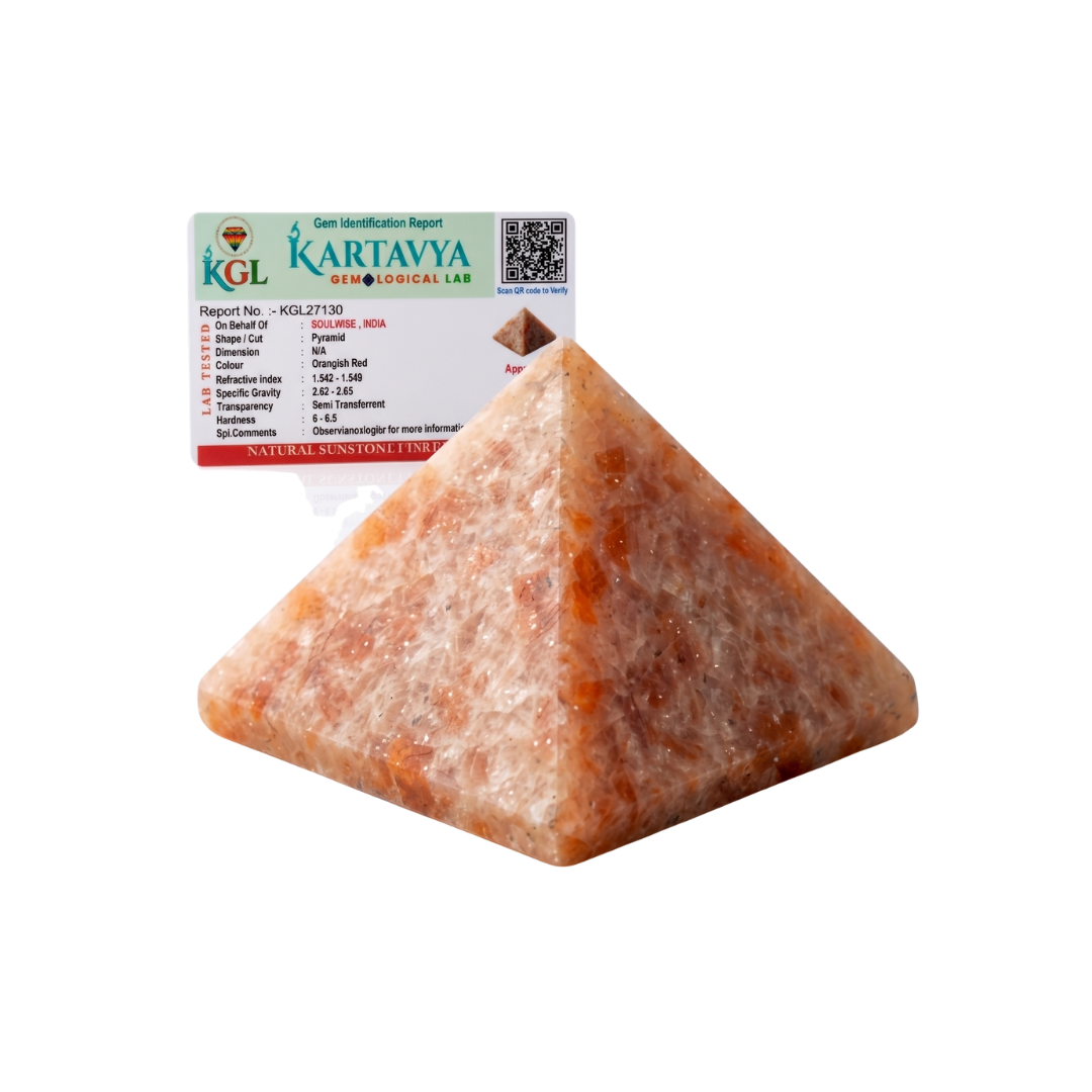 Natural Sunstone Crystal Pyramid – Gemstone Energy Pyramid for Positivity, Confidence & Spiritual Décor