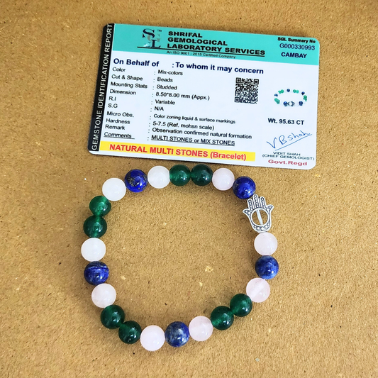 Taurus Zodiac Crystal Bracelet with Hamsa Hand Charm – Natural Multi-Stone Beaded Bracelet