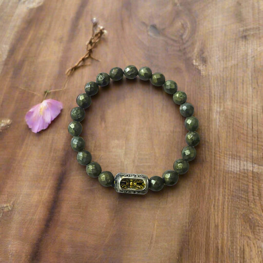 Pyrite Bracelet with Vajra charm Energy Protection, Wealth & Spiritual Healing